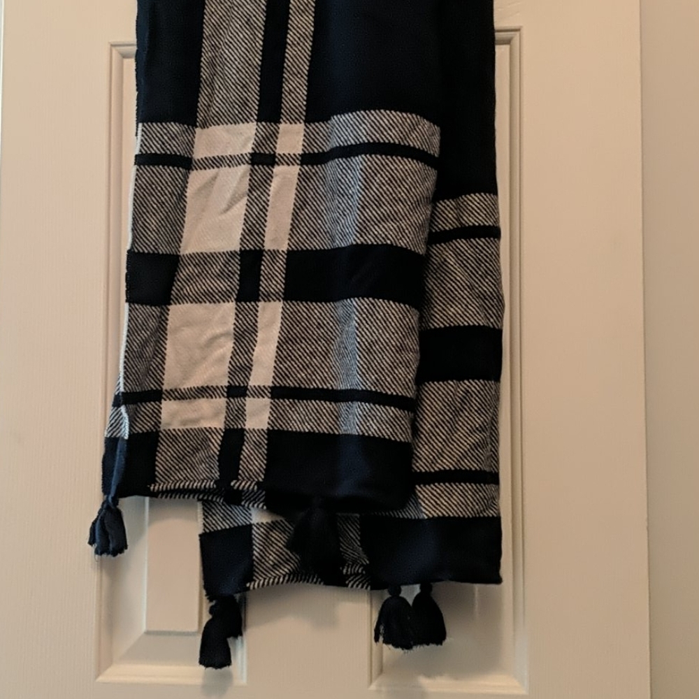J Crew navy oversize wool blend scarf with tassels